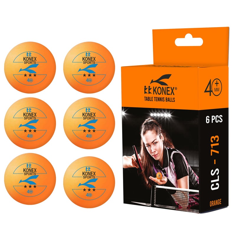 KONEX 40+ Plastic Table Tennis Balls Pack of 6 | High Performance 3-Star ABS TT Balls for Professional Matches and Training | Ideal for Adults & Kids (Orange) - Image 1